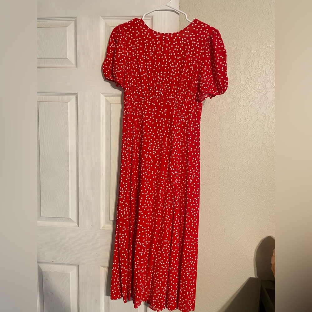 Red polka dot midi dress